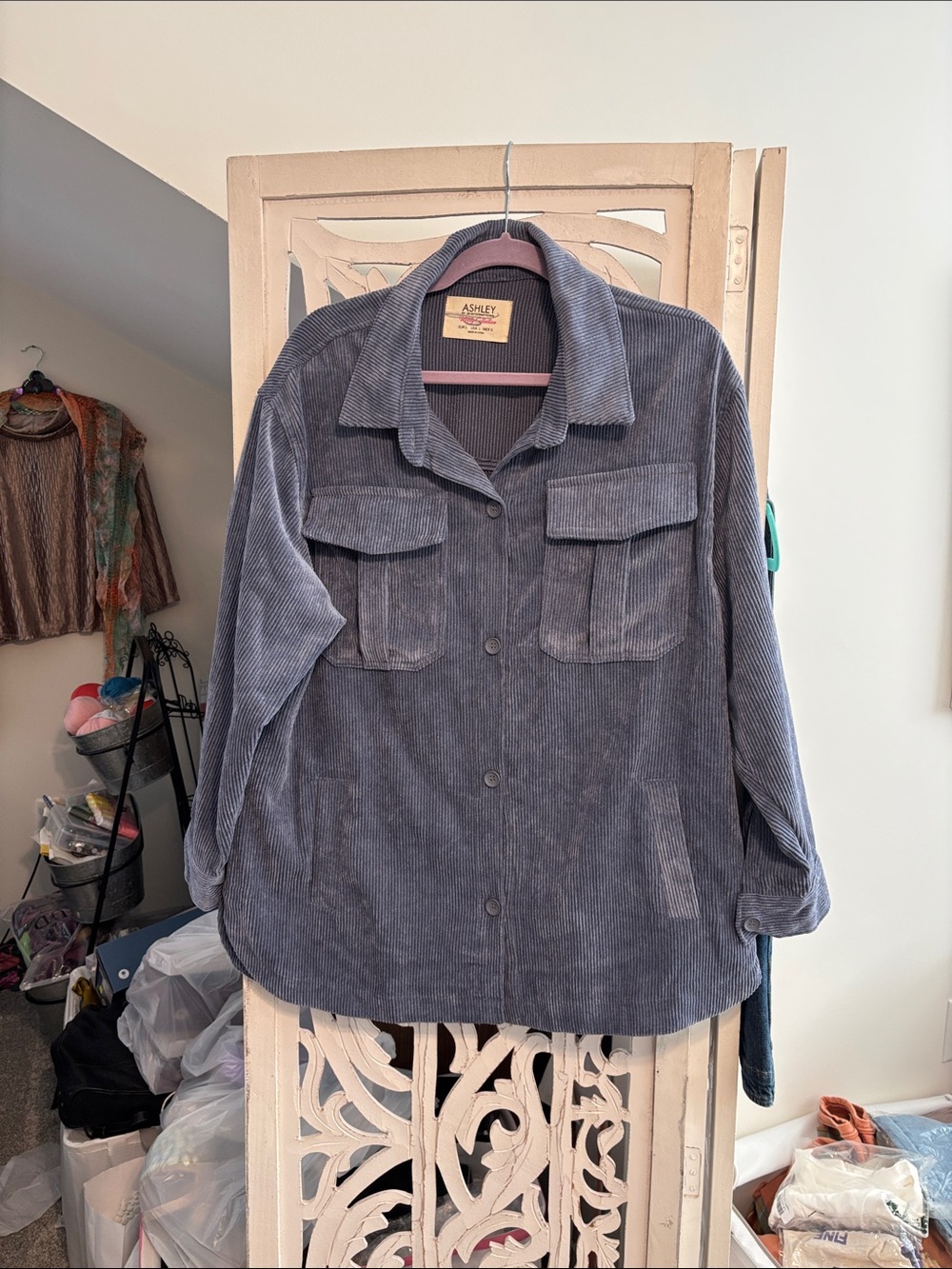 Ashley By 26 International Corduroy Utility Jacket - Gray/blue